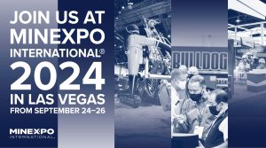 Images of attendees, booths and the latest industry technology at MINExpo INTERNATIONAL® with the caption ‘Join us at MINExpo INTERNATIONAL® 2024 in Las Vegas from September 24-26’.