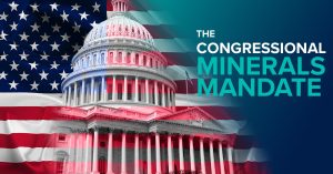 Illustration of the U.S. Capitol blended with the American flag, symbolizing congressional action on mineral policy and national mineral security.